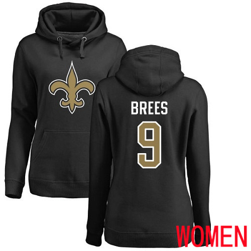 New Orleans Saints Black Women Drew Brees Name and Number Logo NFL Football 9 Pullover Hoodie Sweatshirts